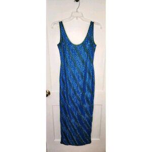 Size PM Vintage Scala 100% Silk Fully Beaded Green Blue Low Back Dress Stunning